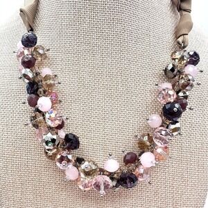 Vintage 90s‎ Ali Khan New York Ribbon Strap Cluster Beaded Necklace Jewelry Boho